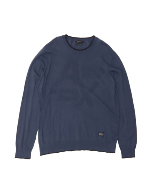 Vintage Armani Exchange Graphic Crew Neck Jumper Sweater XL In Blue