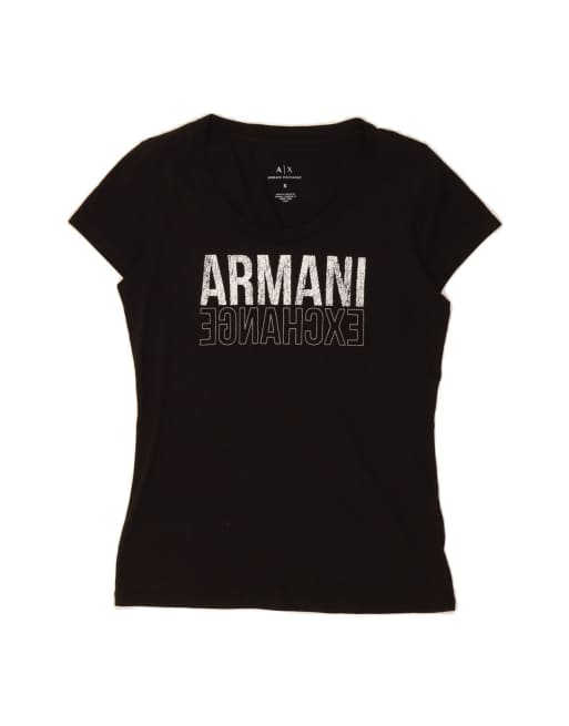 Vintage Armani Exchange Graphic T-shirt Top UK 10 Small In Black