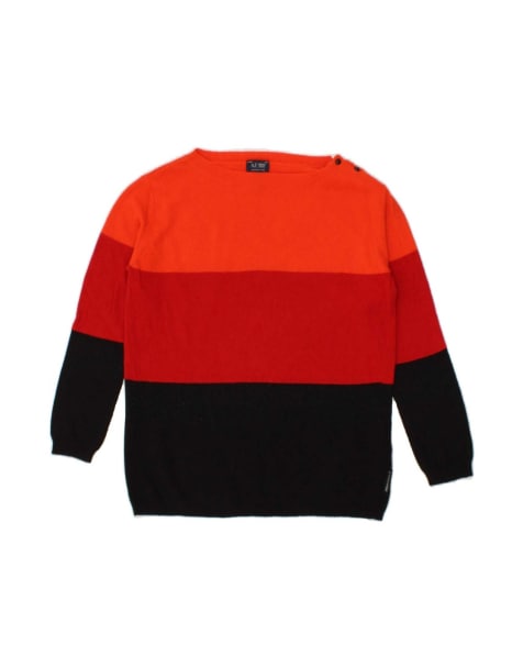 Vintage Armani Jeans 3/4 Sleeve Boat Neck Jumper Sweater EU 42 Large In Red - view 1