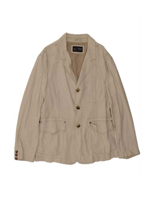 Vintage Armani Jeans 3 Button Blazer Jacket UK 42 XL In Beige Linen