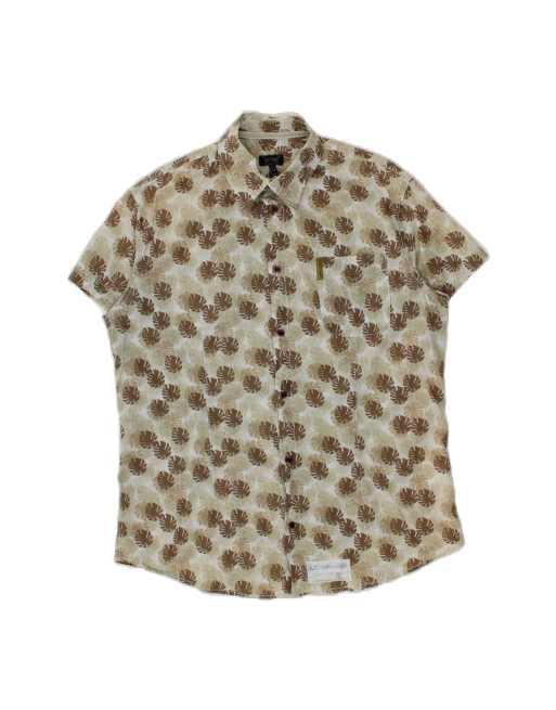 Vintage Armani Jeans Abstract Pattern Short Sleeve Shirt UK 20 2XL In Beige
