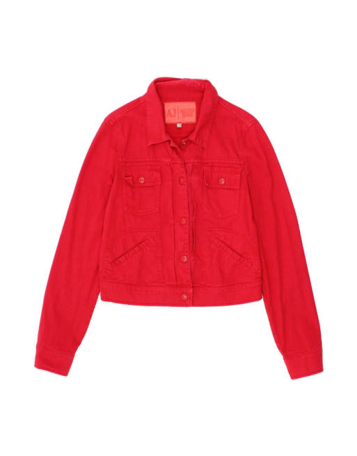 Vintage Armani Jeans Crop Denim Jacket US 8 Medium In Red