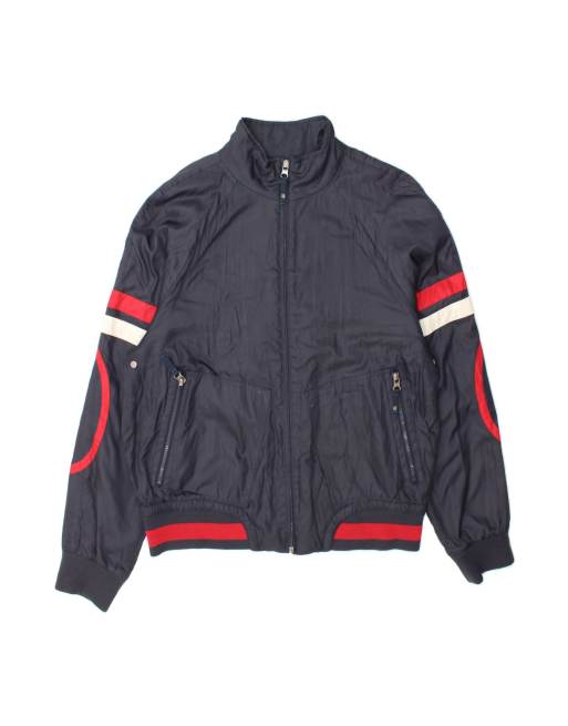 Vintage Armani Jeans Graphic Bomber Jacket UK 42 XL In Blue