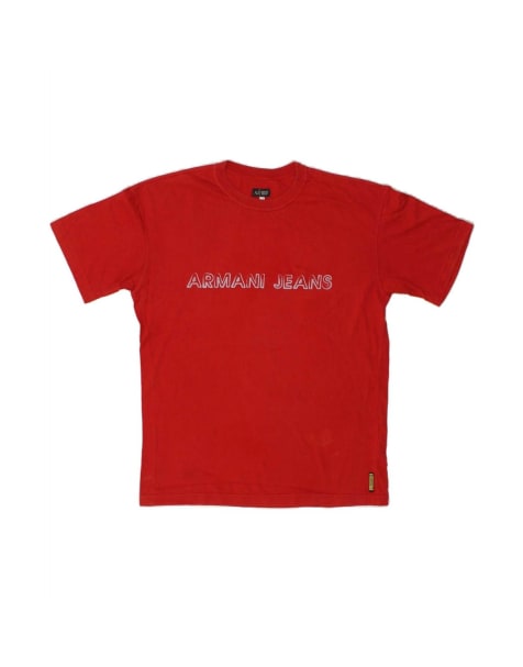 Vintage Armani Jeans Graphic T-shirt Top Large In Red - view 1