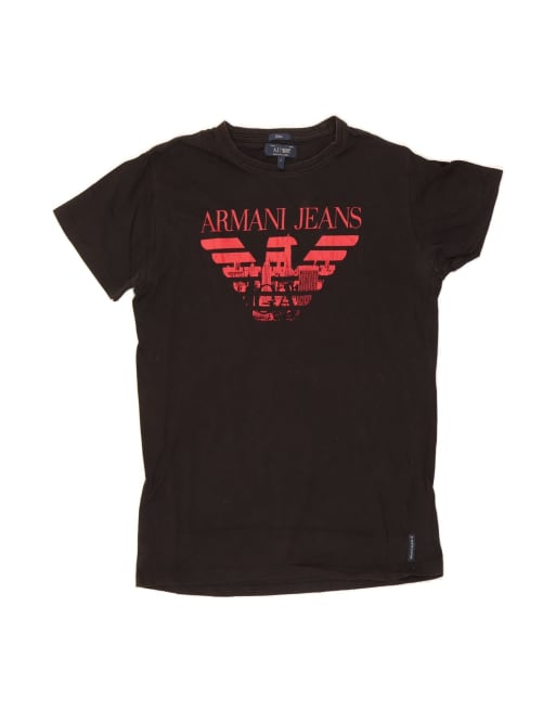 Vintage Armani Jeans Graphic T-shirt Top Small In Black