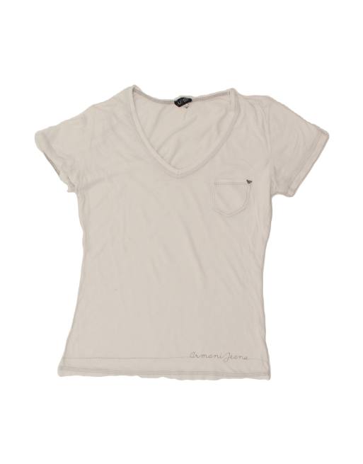 Vintage Armani Jeans Graphic T-shirt Top UK 12 Medium In White