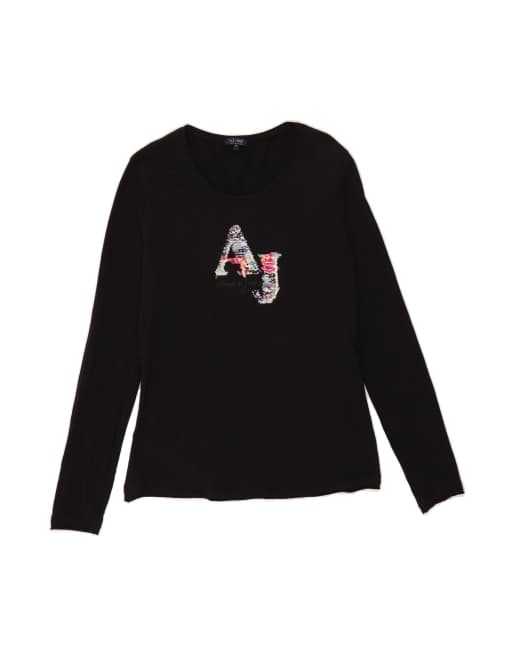 Vintage Armani Jeans Graphic Top Long Sleeve It 46 Large In Black