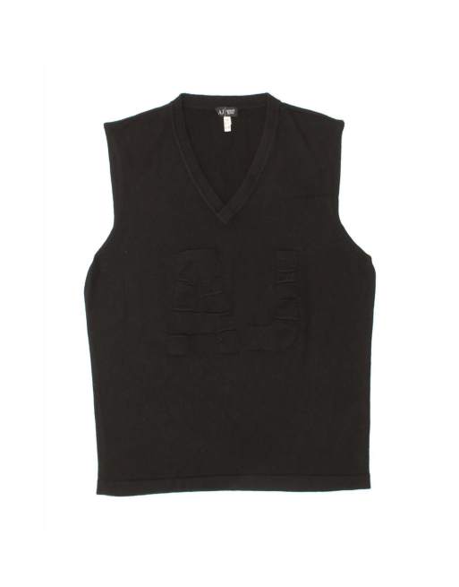 Vintage Armani Jeans Graphic Vest Tank Top UK 14 Large In Black