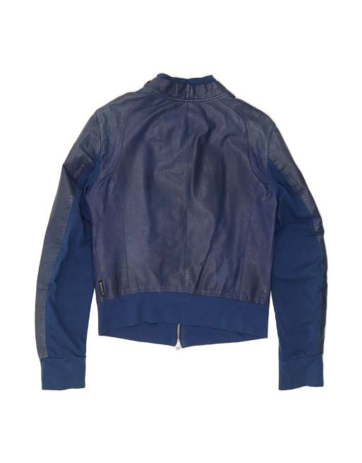 Vintage Armani Jeans Leather Bomber Jacket US 4 XS In Blue | ASOS