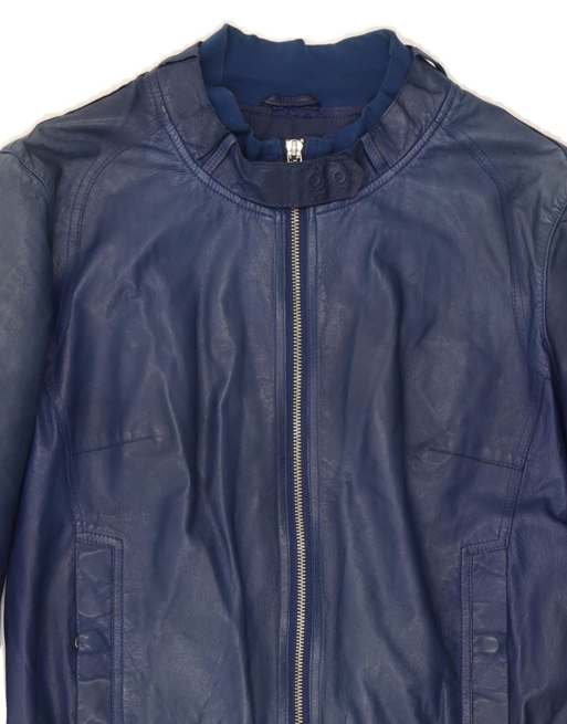 Vintage Armani Jeans Leather Bomber Jacket US 4 XS In Blue | ASOS