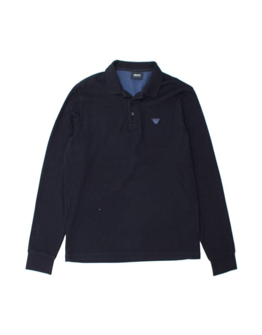 Vintage Armani Jeans Long Sleeve Polo Shirt Medium In Blue