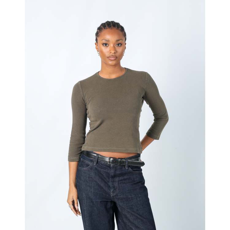 Vintage Armani Jeans M long sleeve top in khaki green | ASOS