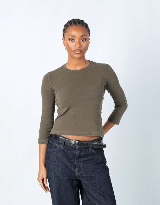 Vintage Armani Jeans M long sleeve top in khaki green