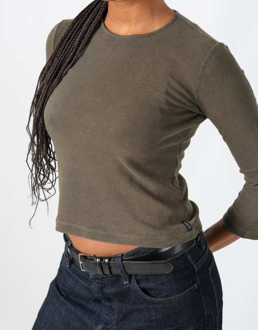 Vintage Armani Jeans M long sleeve top in khaki green | ASOS