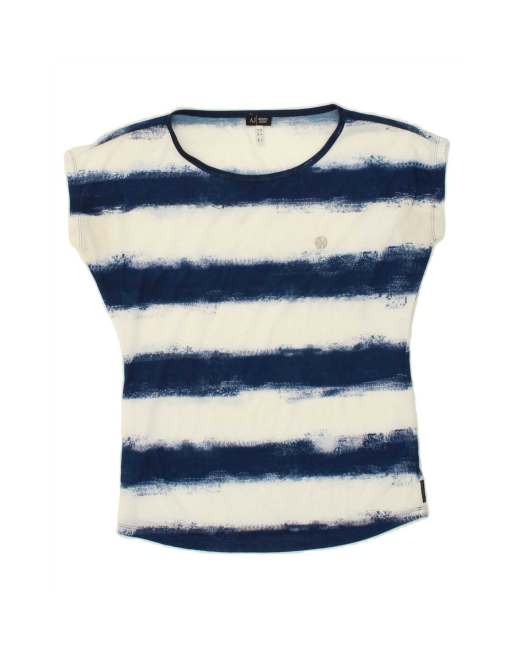 Vintage Armani Jeans Oversized T-shirt Top UK 10 Small In Blue Striped