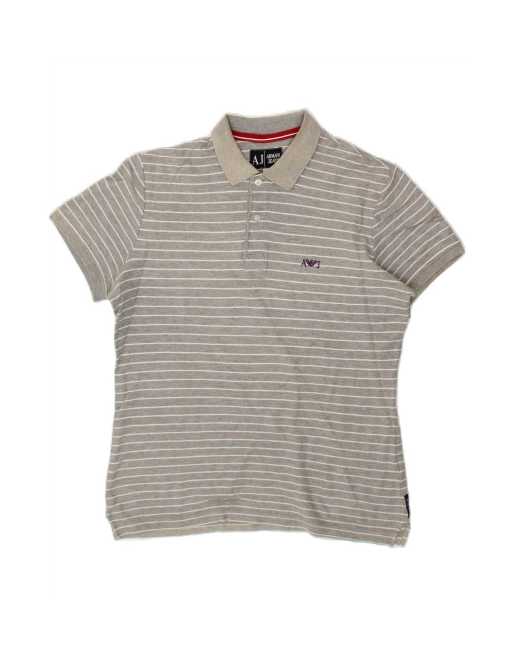 Vintage Armani Jeans Polo Shirt Medium In Grey Striped