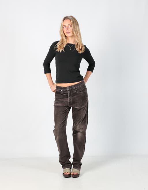 Vintage Armani Jeans S cord casual trousers in brown