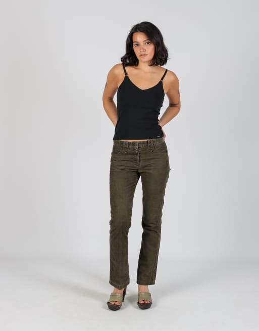 Vintage Armani Jeans S cord casual trousers in dark green, 1 of 4