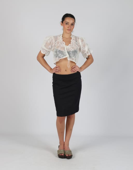 Vintage Armani Jeans S woven midi skirt in black