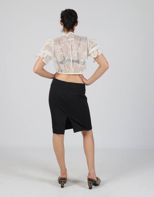 Vintage Armani Jeans S woven midi skirt in black, 3 of 4