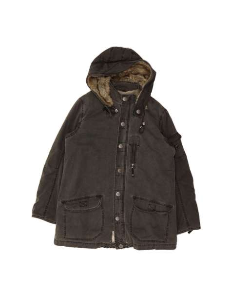 Vintage Armani Jeans Sherpa Hooded Parka Jacket UK 42 XL In Grey - view 1