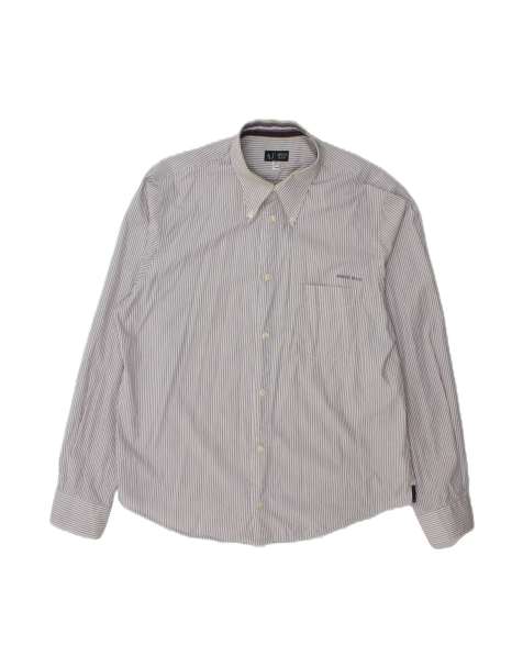 Vintage Armani Jeans Shirt Large In Grey Pinstripe - view 1