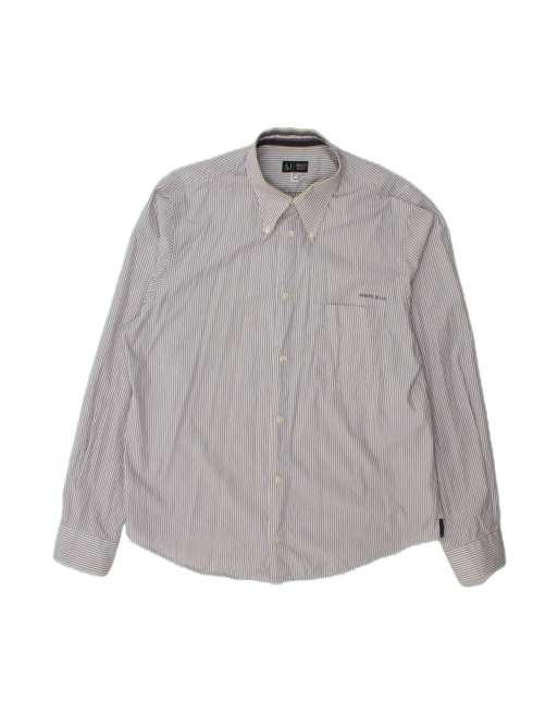 Vintage Armani Jeans Shirt Large In Grey Pinstripe