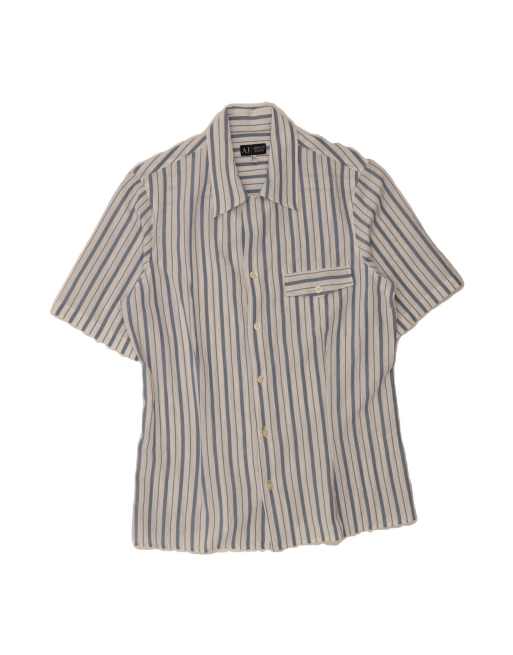 Vintage Armani Jeans Short Sleeve Shirt Medium In Blue Striped