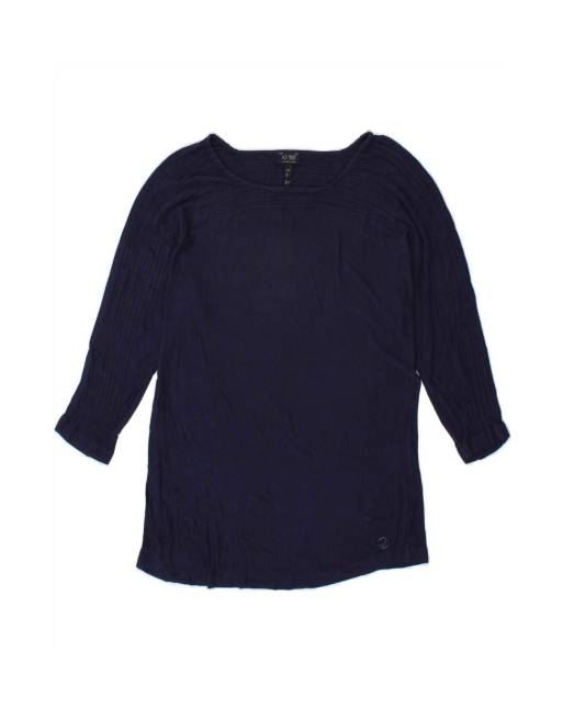 Vintage Armani Jeans Top 3/4 Sleeve US 10 Large In Blue