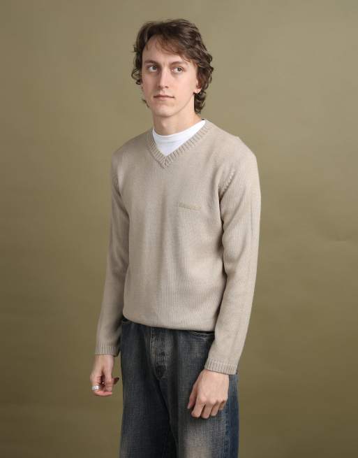 Vintage Armani Jeans V-Neck Jumper size L in Beige, 1 of 3