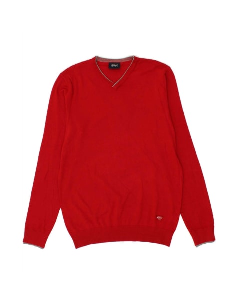 Vintage Armani Jeans V-neck Jumper Sweater Large In Red - view 1