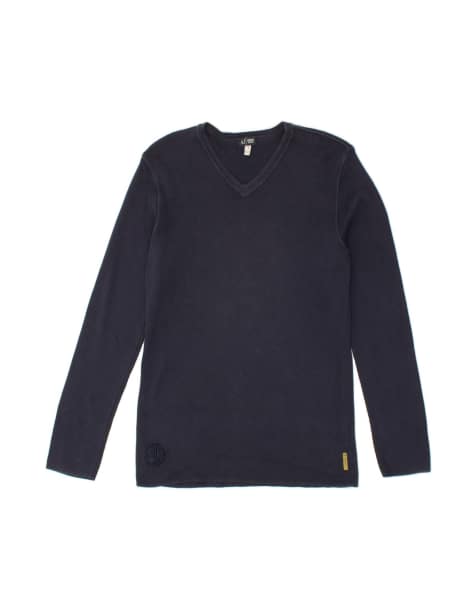 Vintage Armani Jeans V-neck Jumper Sweater UK 12 Medium In Blue - view 1