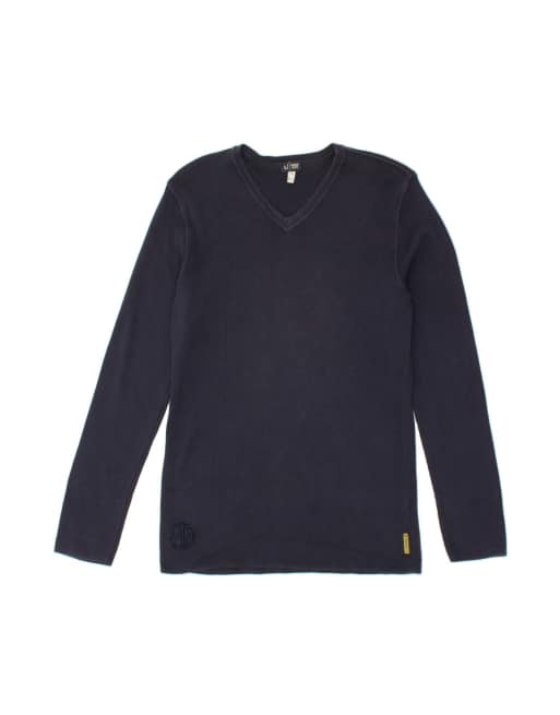 Vintage Armani Jeans V-neck Jumper Sweater UK 12 Medium In Blue