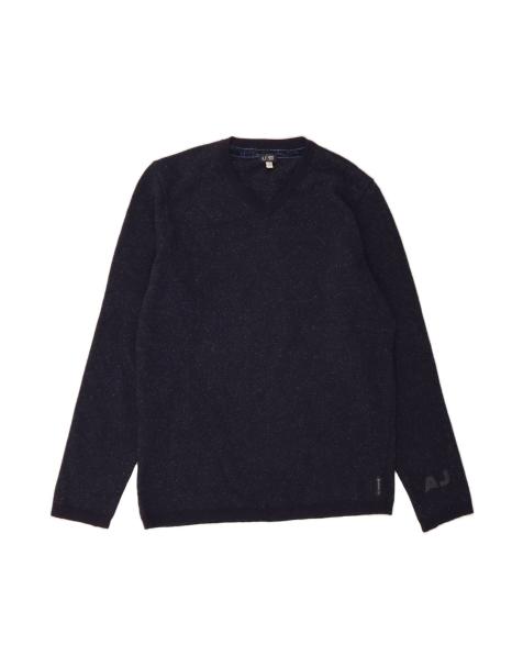 Vintage Armani Jeans V-neck Jumper Sweater XL In Blue Flecked Wool - view 1