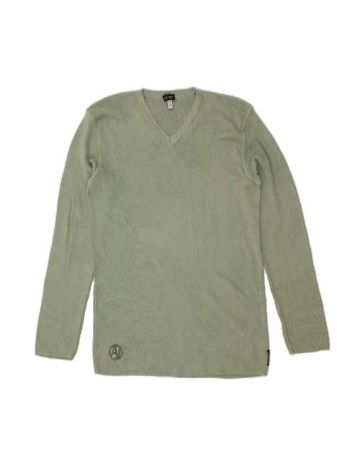 Vintage Armani Jeans V-neck Jumper Sweater XL In Green