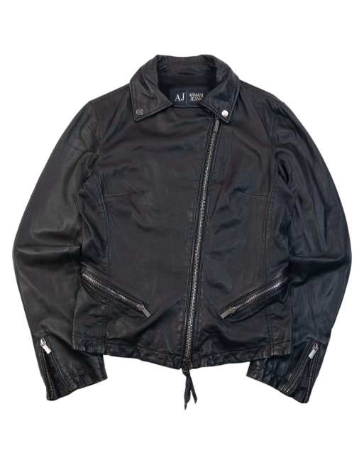 Vintage Armani Jeans Zip Up Leather Jacket Size M, 1 of 7
