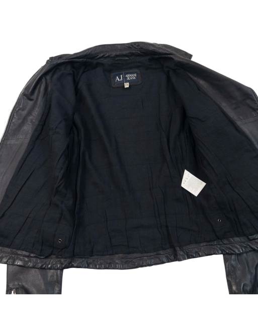Vintage Armani Jeans Zip Up Leather Jacket Size M, 5 of 7