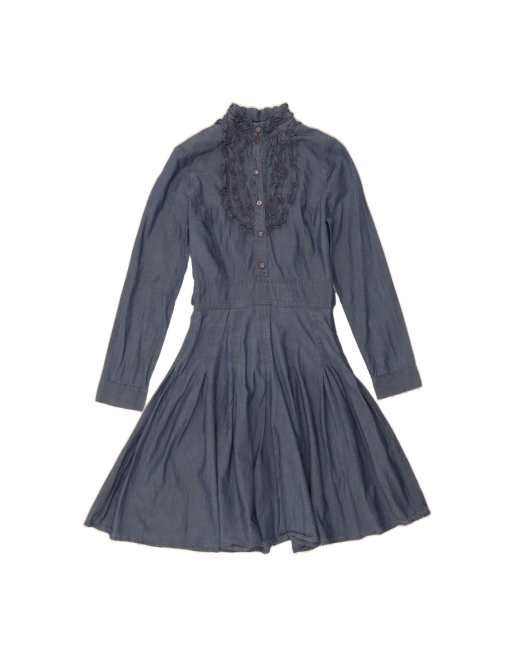 Vintage Armani Long Sleeve Ruffle Front A-line Dress US 2 XS In Blue