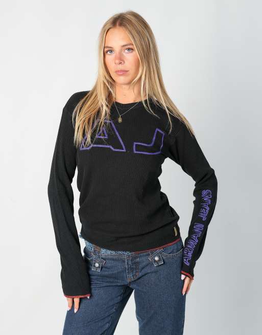 Vintage Armani M long sleeve top in black | ASOS