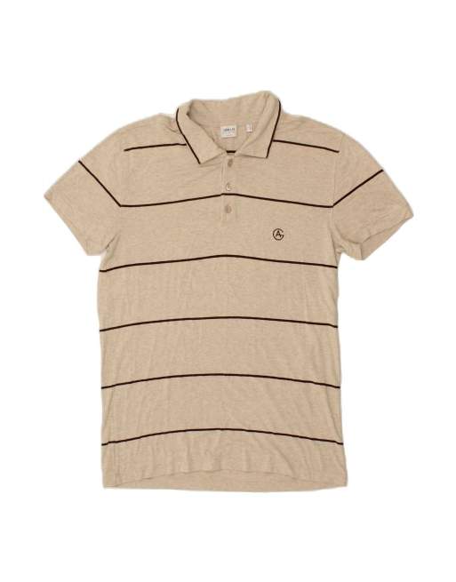 Vintage Armani Polo Shirt Large In Beige Striped