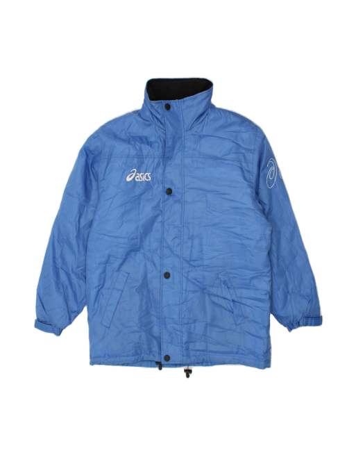 Vintage Asics Graphic Hooded Rain Jacket UK 40 Large In Blue