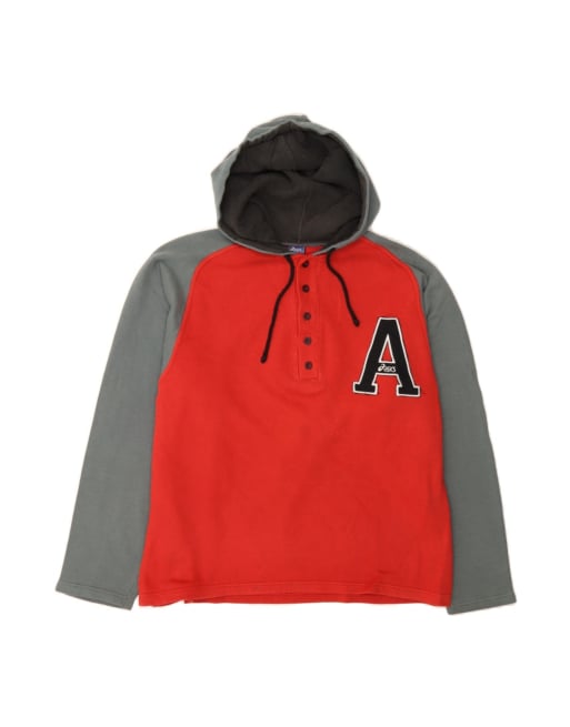 Vintage Asics Graphic Hoodie Jumper Large In Red Colourblock Sports