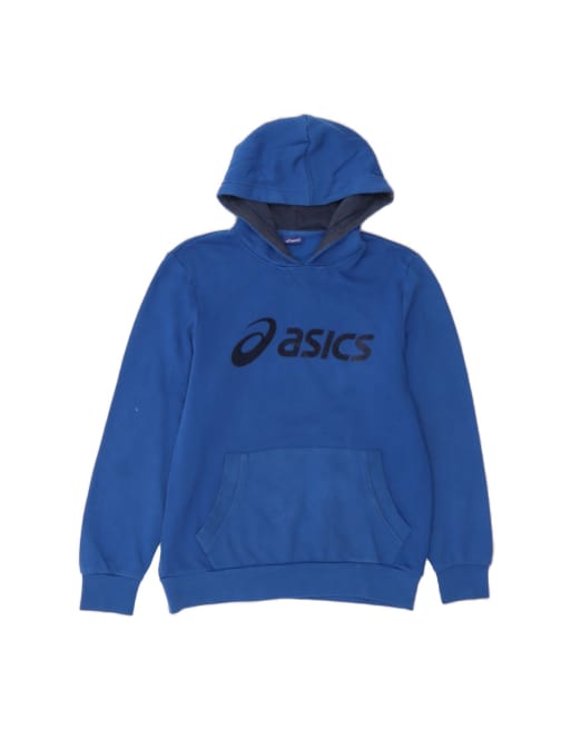 Vintage Asics Graphic Hoodie Jumper Medium In Blue