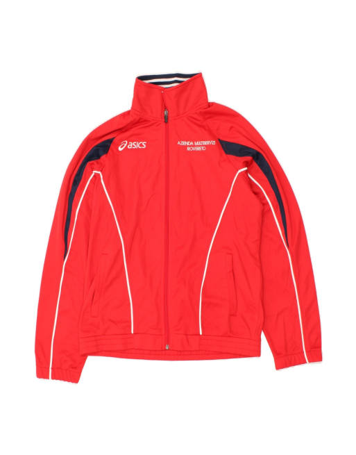 Vintage Asics Graphic Tracksuit Top Jacket UK 16 Large In Red Colourblock