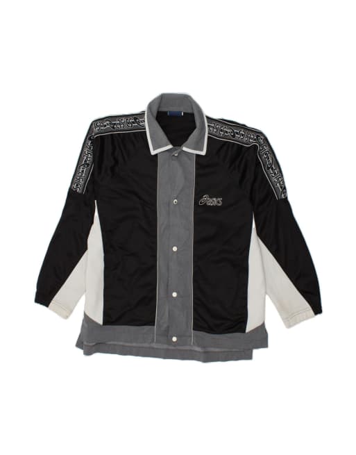 Vintage Asics Graphic Tracksuit Top Jacket XL In Black Colourblock
