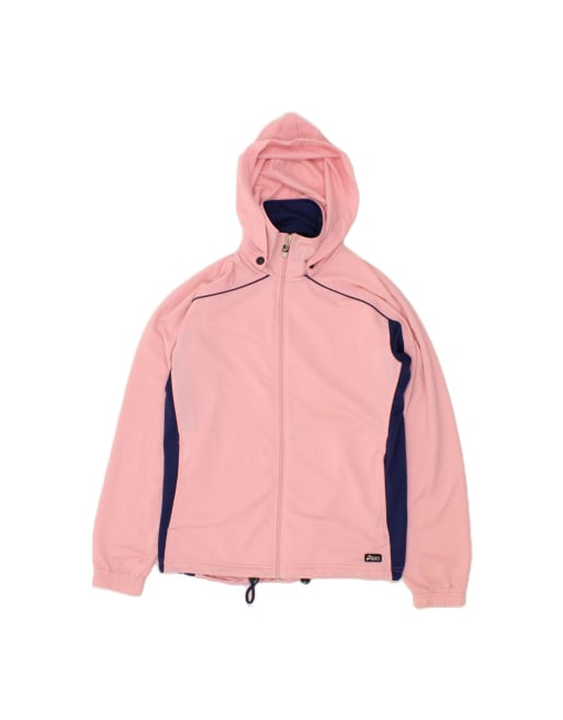 Vintage Asics Hooded Tracksuit Top Jacket UK 16 Large In Pink Colourblock