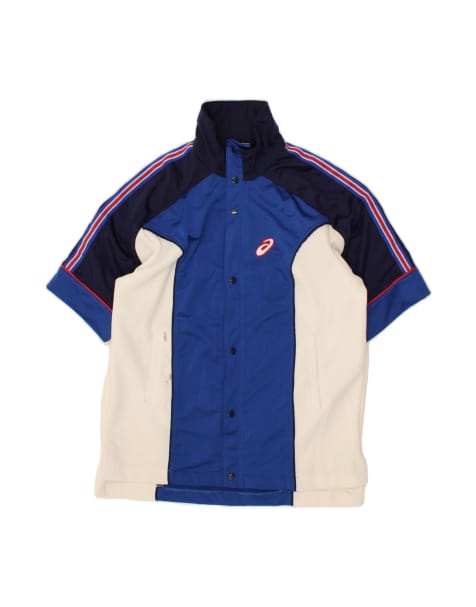 Vintage Asics Short Sleeve Tracksuit Top Jacket Large In Blue Colourblock - view 1