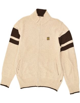 Vintage Asics Size L Colourblock Cardigan Sweater in Beige
