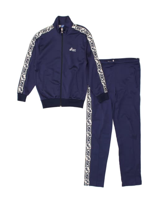 Vintage Asics Size M Graphic Full Tracksuit in Navy Blue