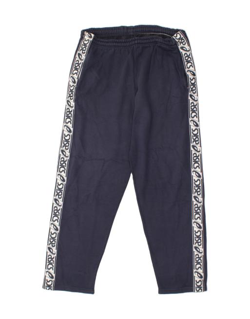 Vintage Asics Size M Graphic Tracksuit Trousers in Navy Blue